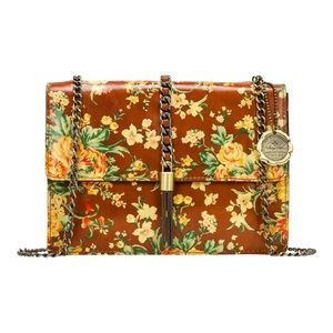 Patricia Nash Adelfia Leather ChainLink Tassel Flap Crossbody Vintage Botanical